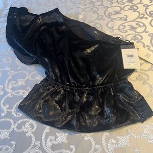 7 For All Mankind Black velvety shimmer off the shoulder top